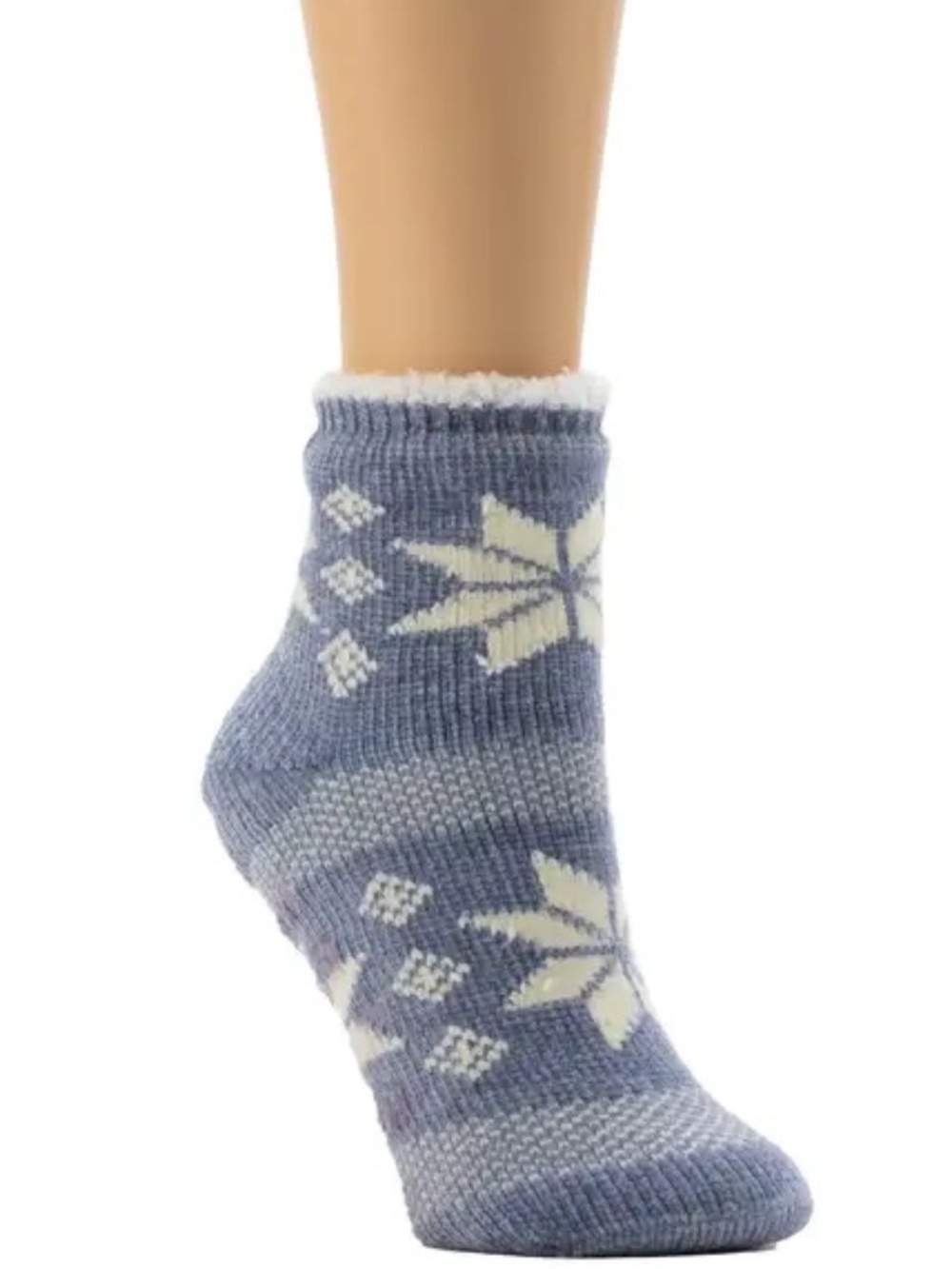 NWT CUDDL DUDS Cozy Tempest Blue and Ivory Snowflake Lined Chenille Crew Socks